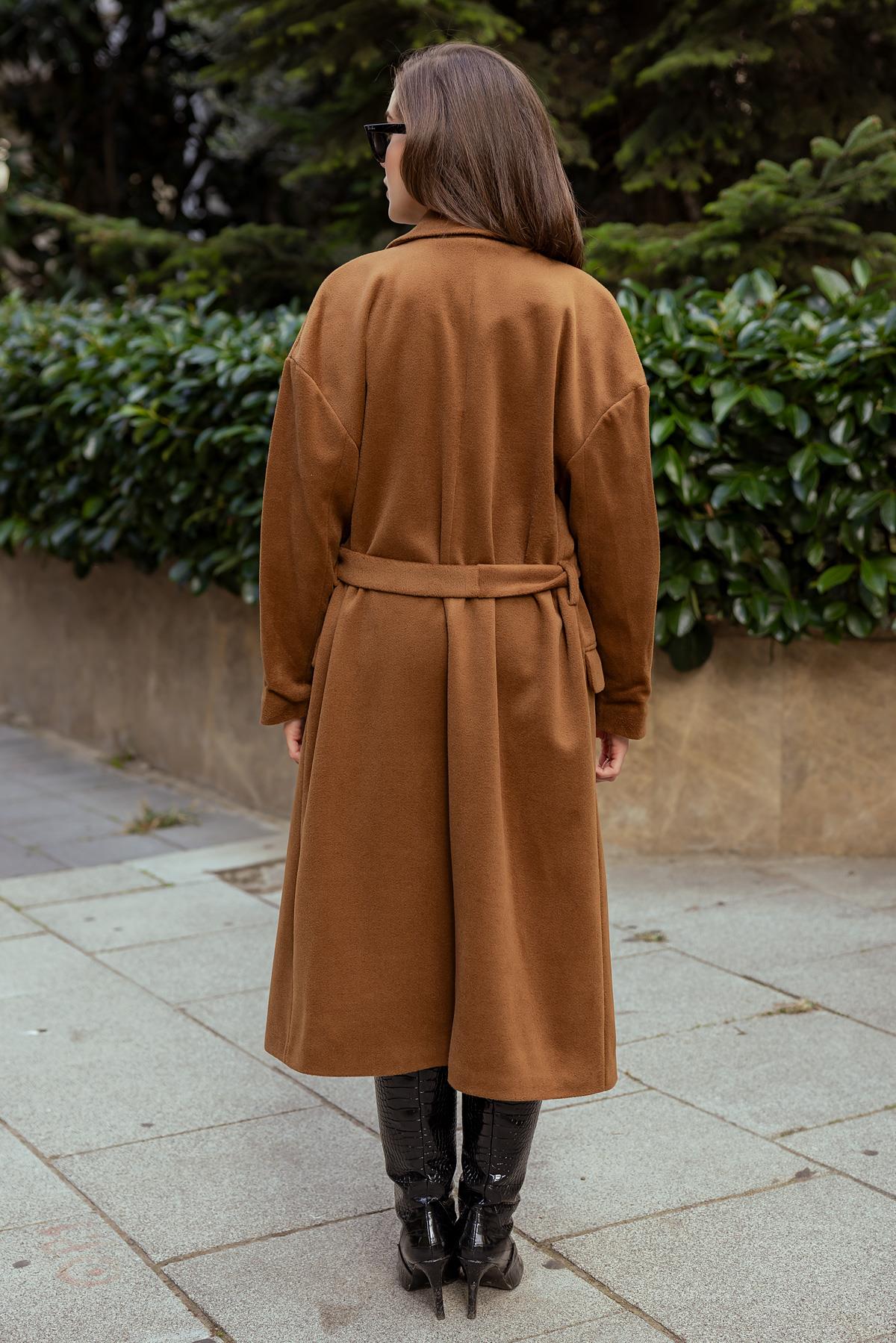 Long Belted Coat - BROWN