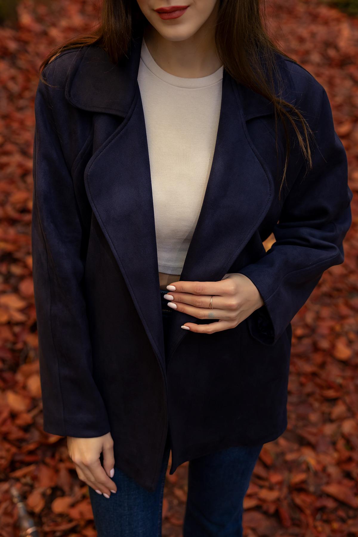 Pocketed Nubuck Jacket - NAVY BLUE