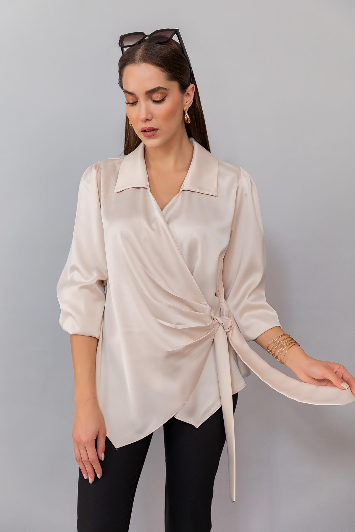 Satin Tied Blouse - CREAM