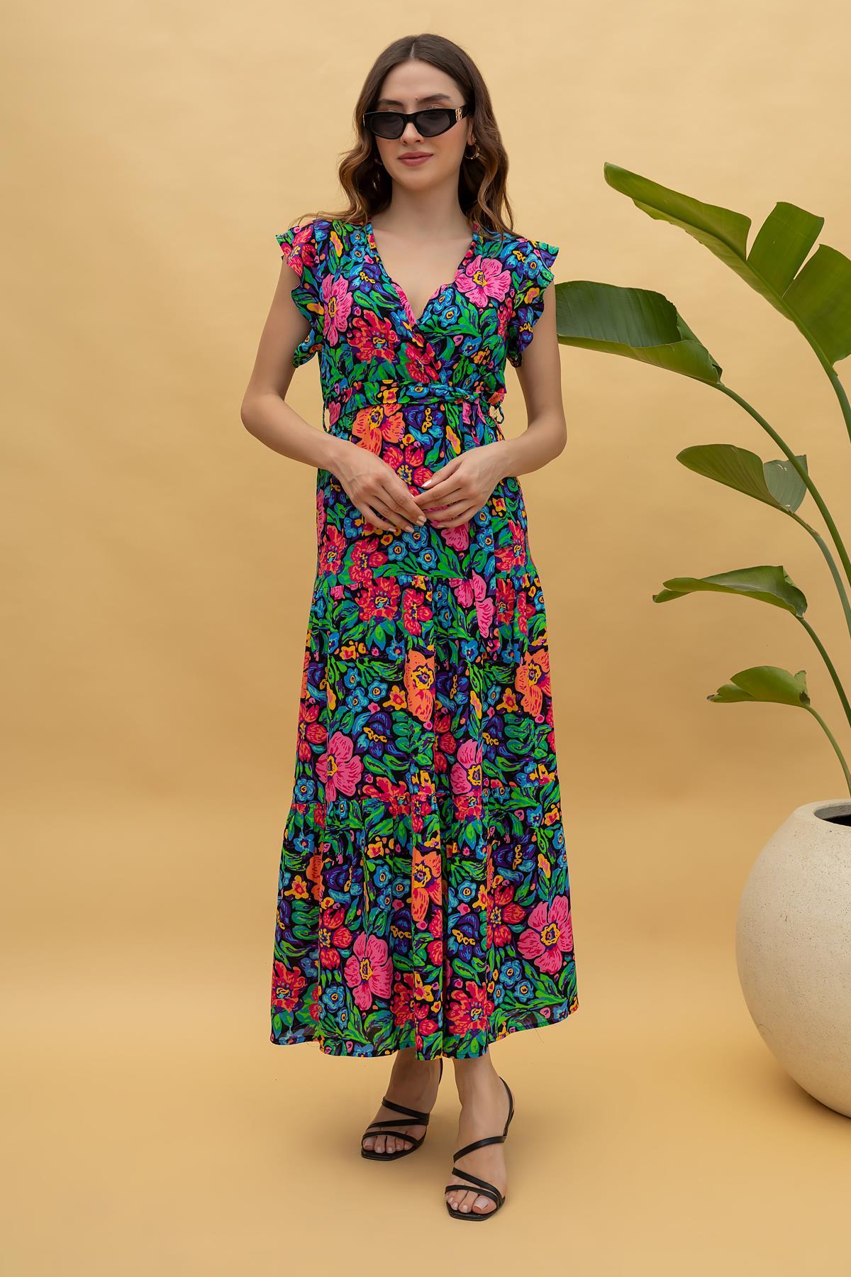 Elastic Waist Floral Dress - PINK