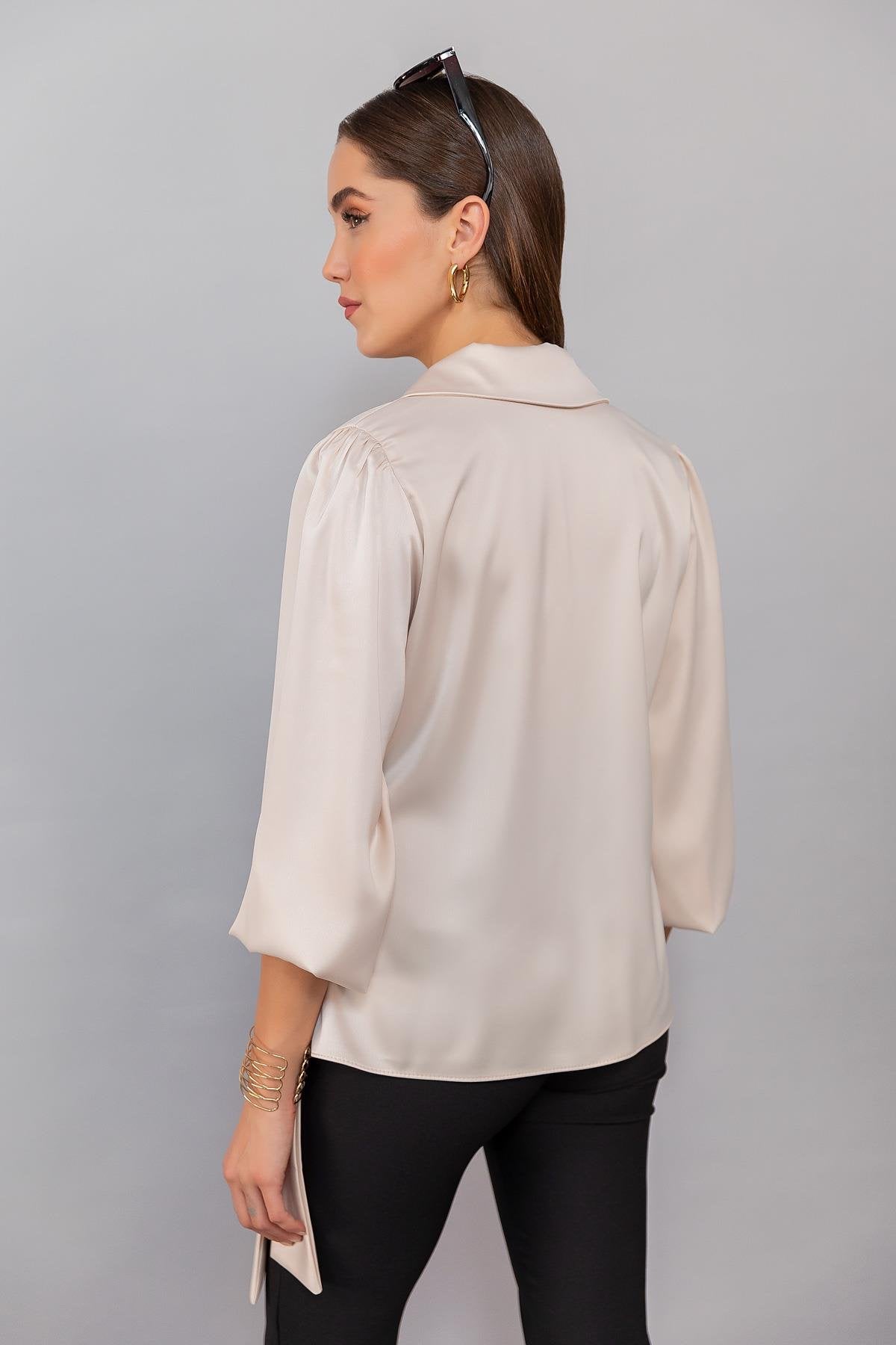 Satin Tied Blouse - CREAM