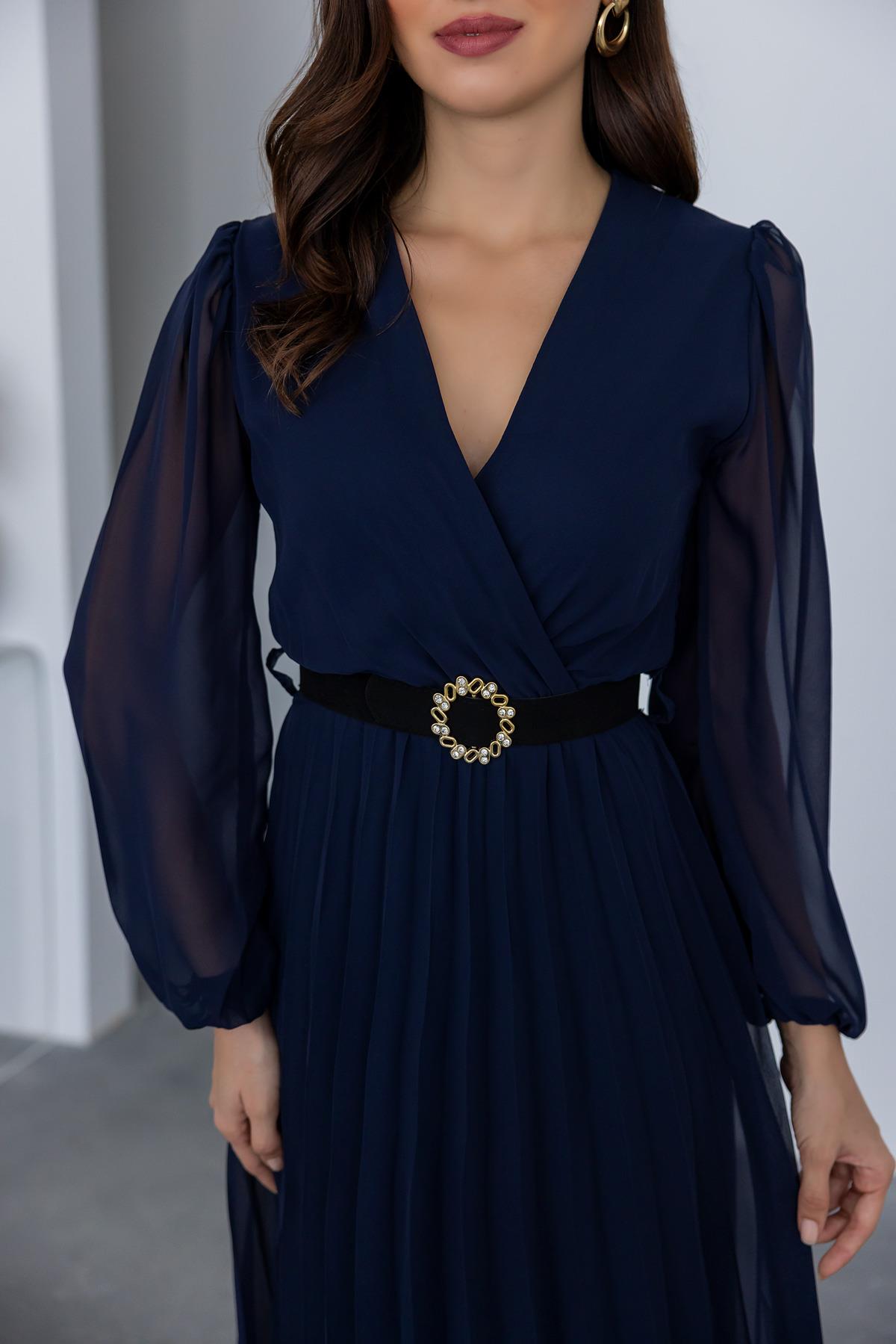 Chiffon Pleated Midi Dress - NAVY BLUE