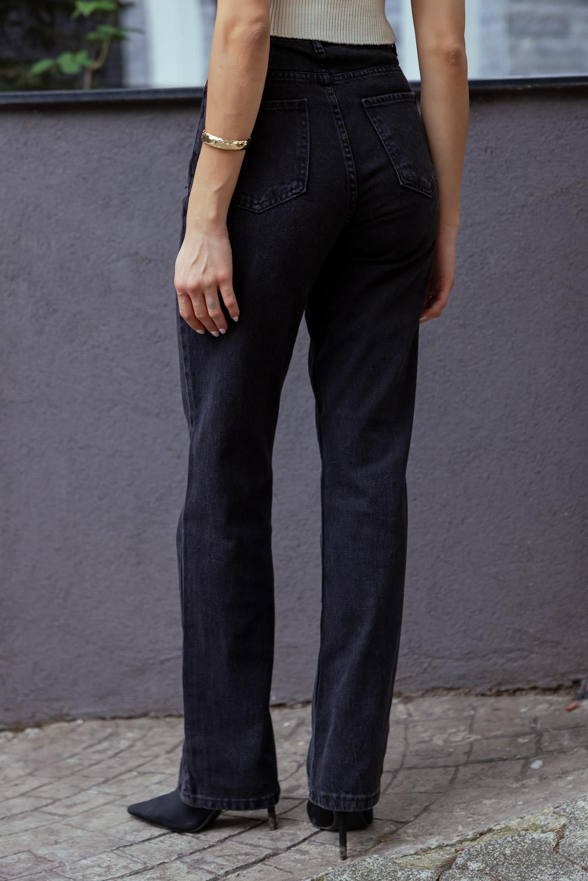 High Waist Straight Denim - BLACK