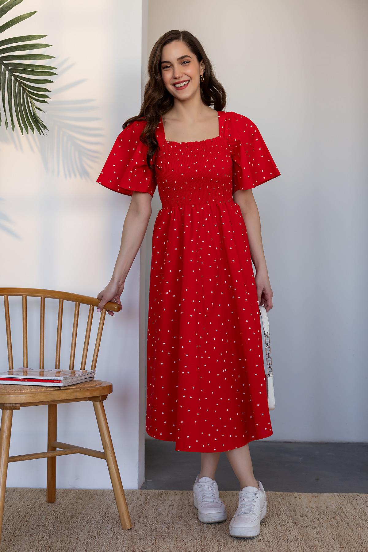 Polka Dot Patterned Dress - RED