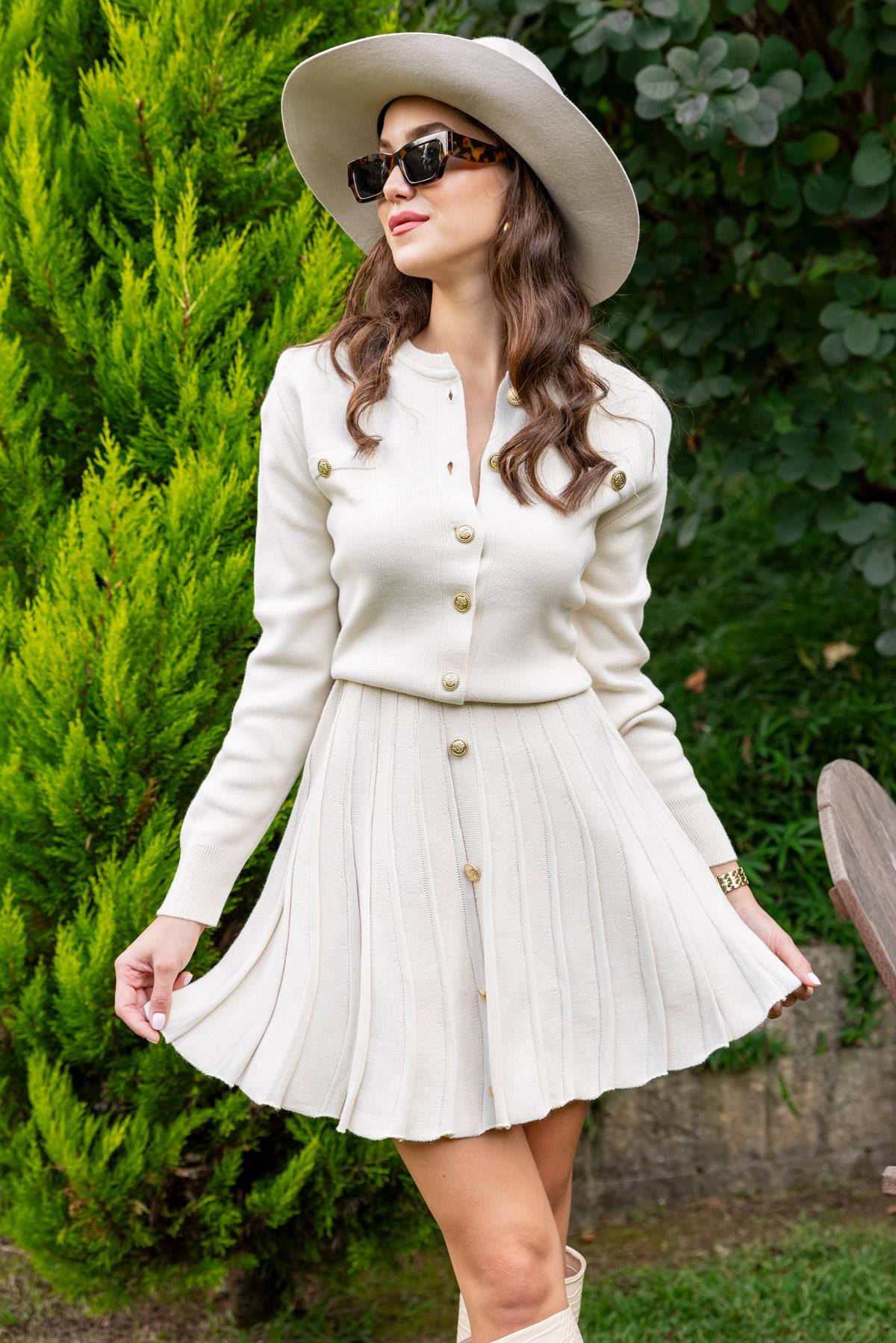 Skirted Knitwear Set - CREAM