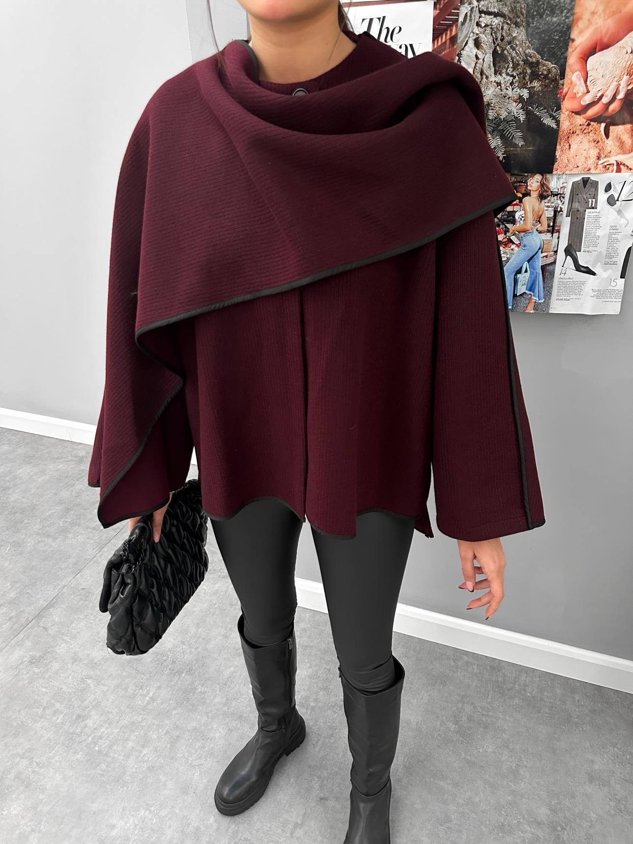 Maroon Shawl Detail Poncho