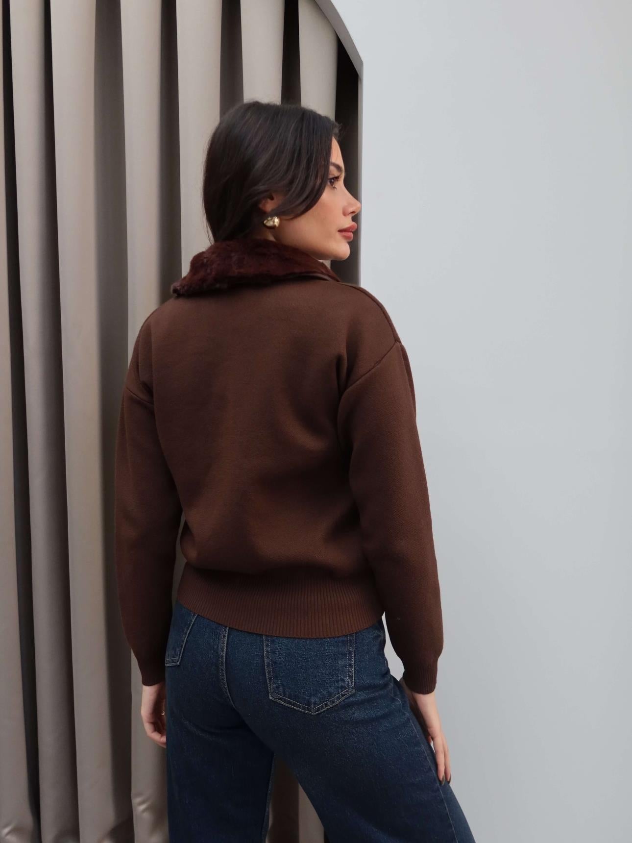 Fur Collar Knit Cardigan