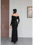 Off-the-Shoulder Long Dress with Neck Accessory