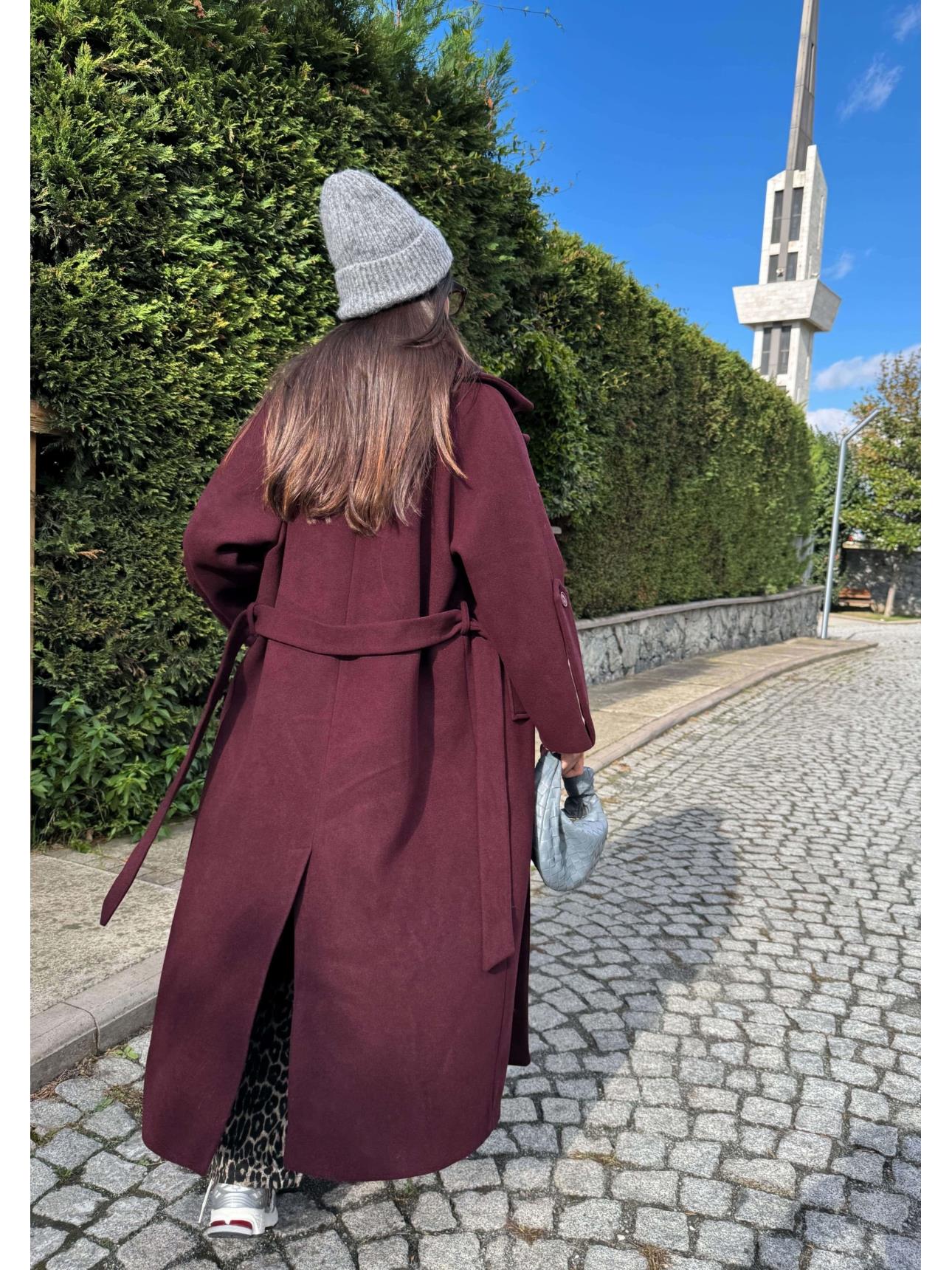 Claret Red Wool Blend Casual Cashmere Coat