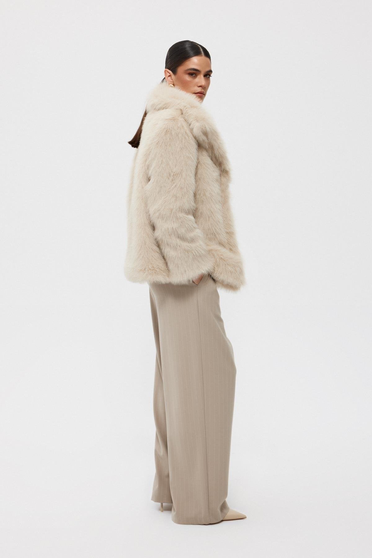 Beige Short Faux Fur Jacket