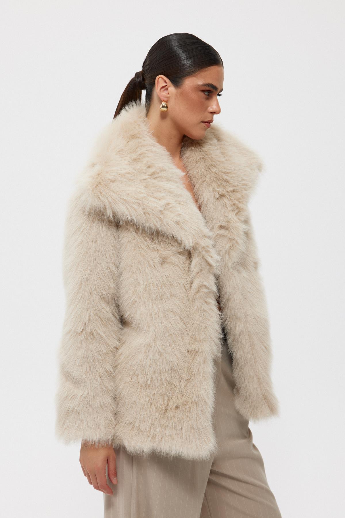 Beige Short Faux Fur Jacket