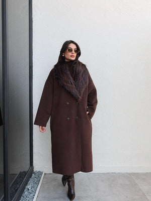 Fur Collar Button-Down Long Coat