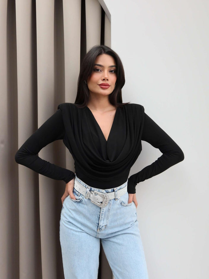 Draped Front Long Sleeve Blouse