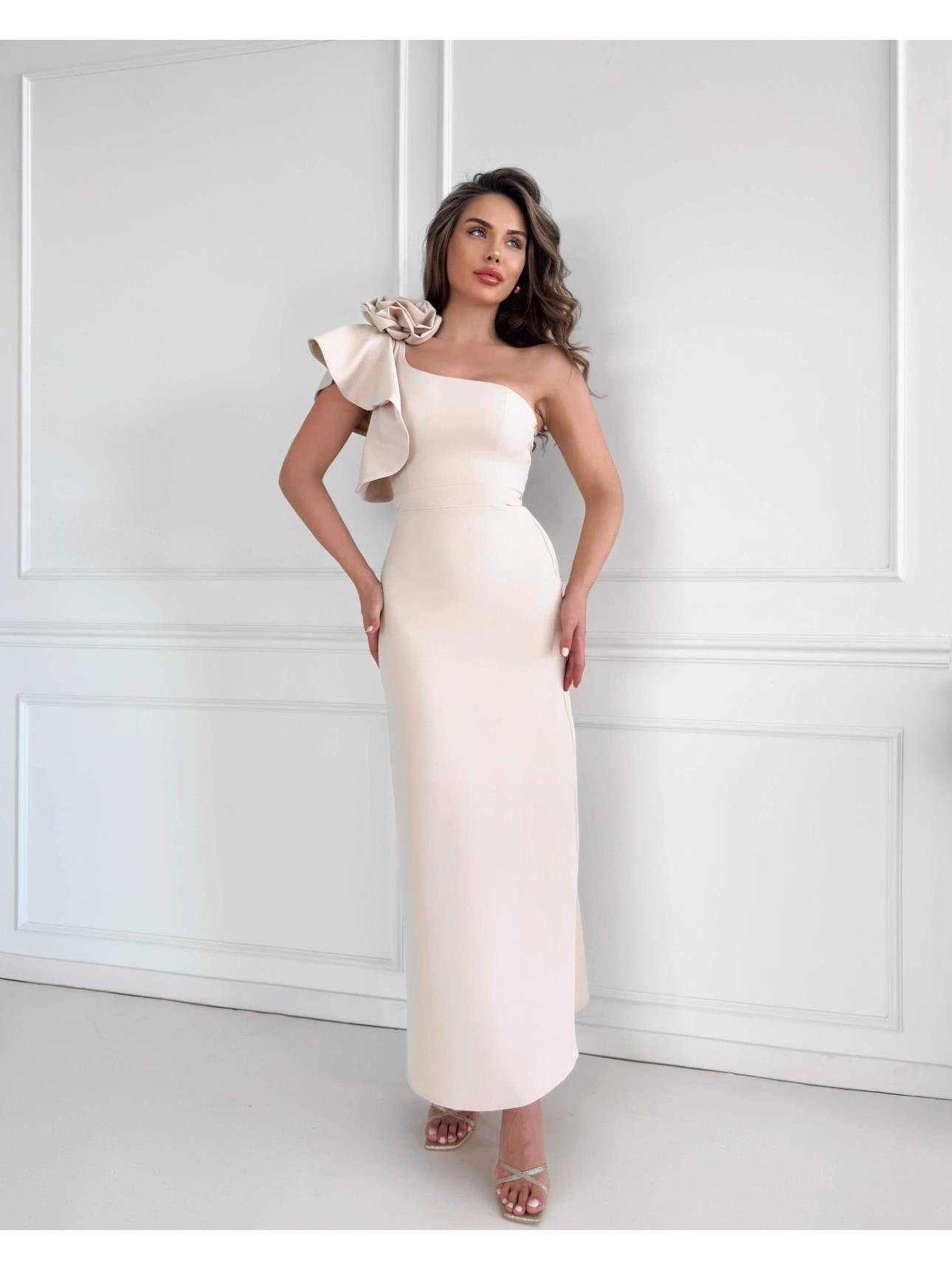 One Shoulder Rose Brooch Dress