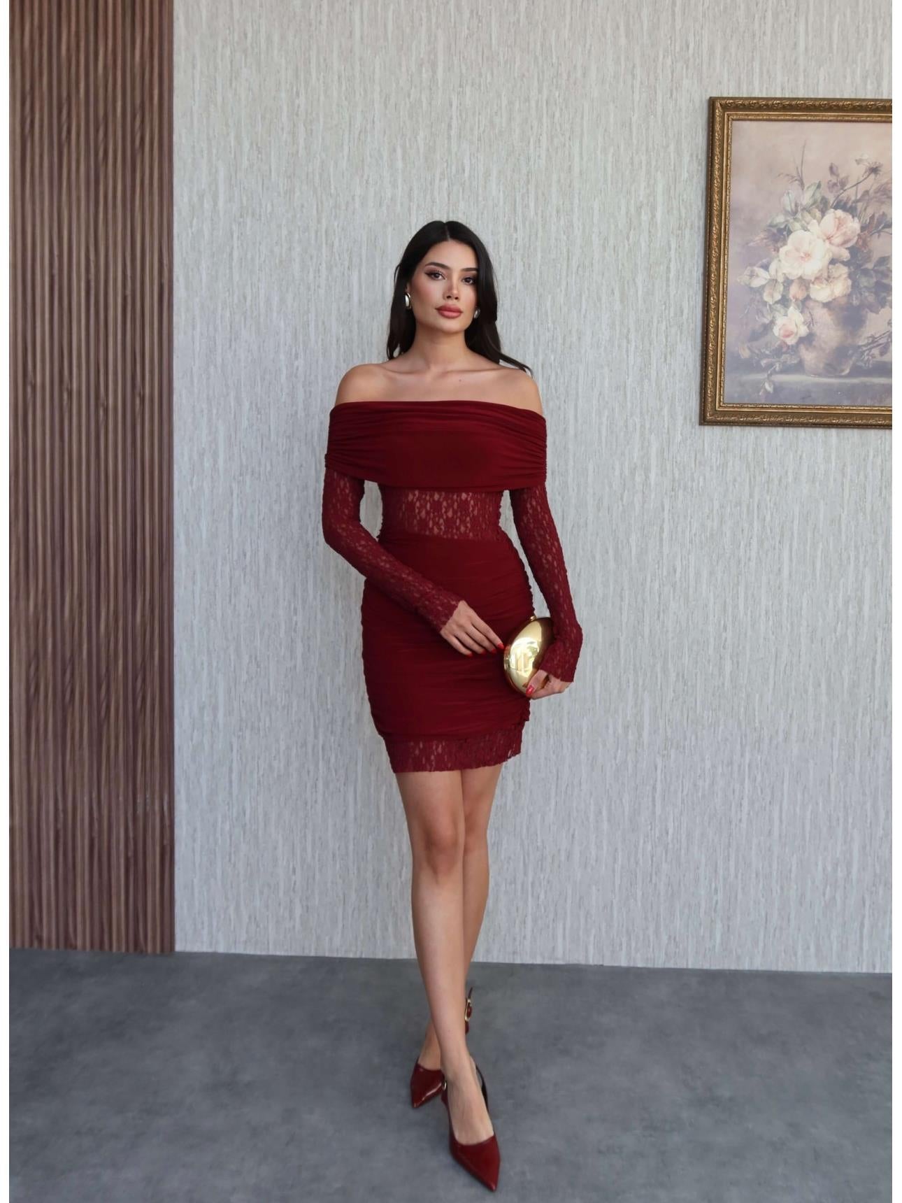 Off-the-Shoulder Gathered Short Dress