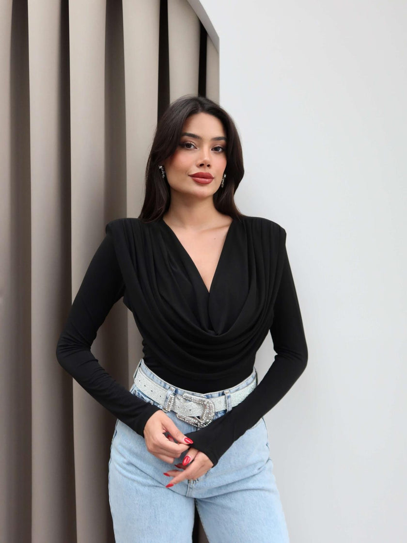 Draped Front Long Sleeve Blouse