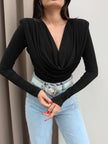 Draped Front Long Sleeve Blouse