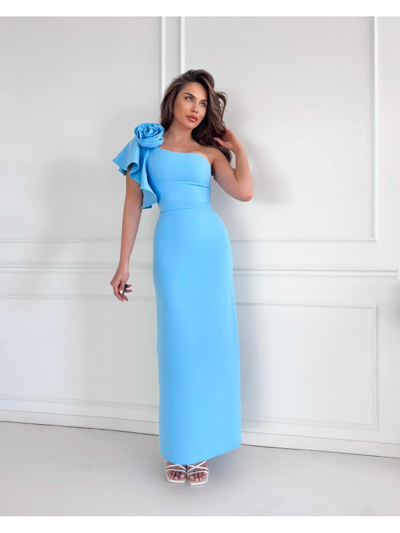One Shoulder Rose Brooch Dress