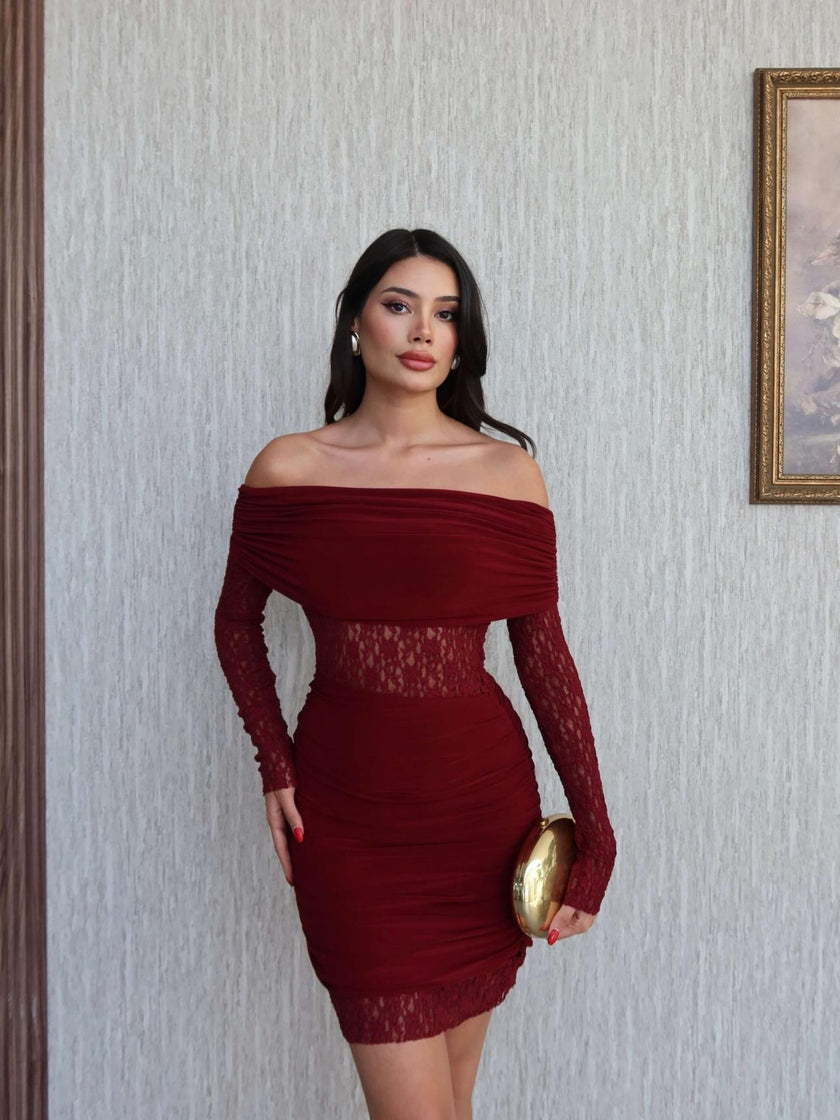 Off-the-Shoulder Gathered Short Dress