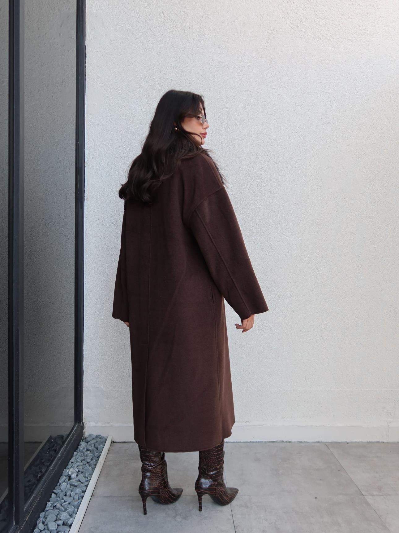 Fur Collar Button-Down Long Coat