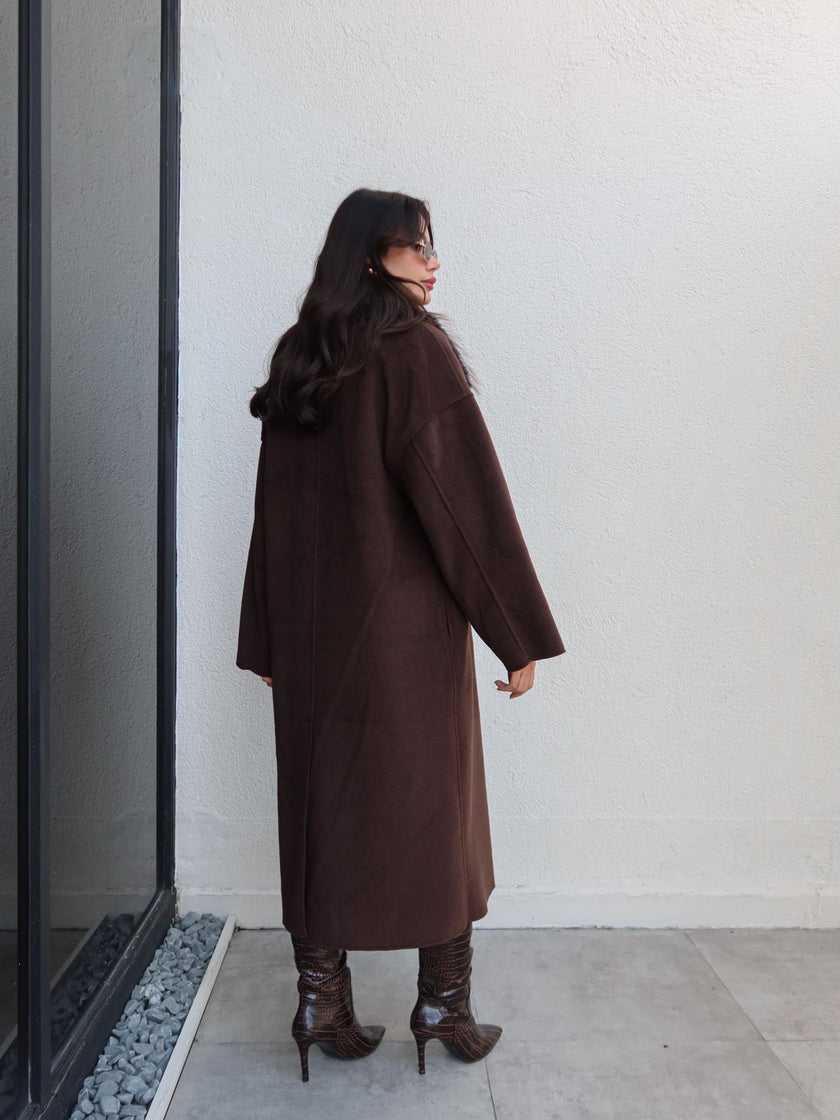 Fur Collar Button-Down Long Coat