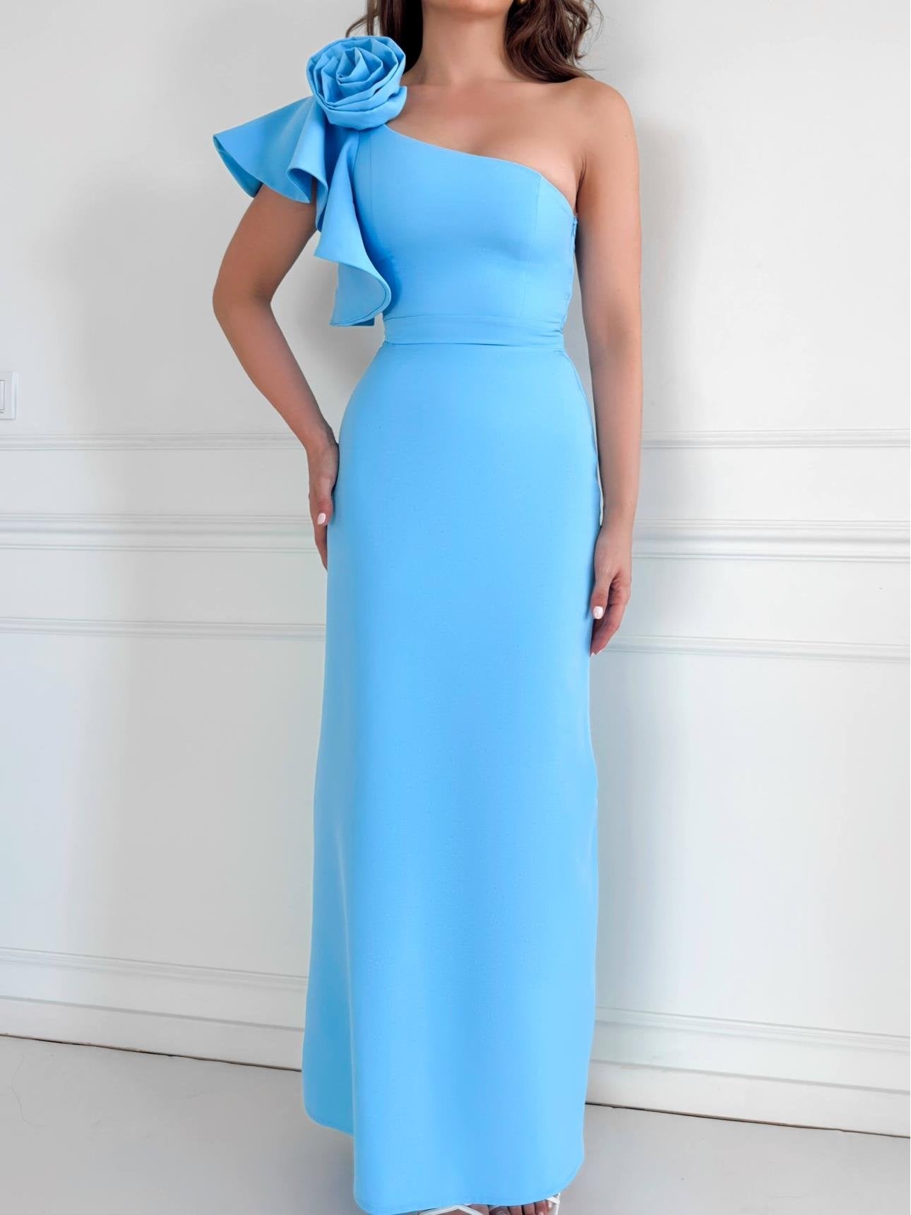 One Shoulder Rose Brooch Dress
