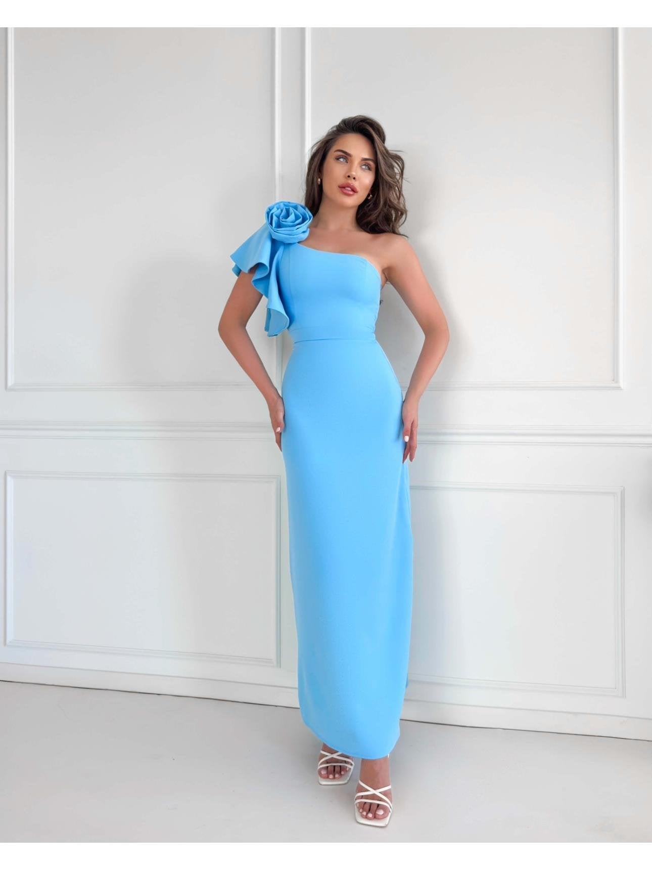 One Shoulder Rose Brooch Dress