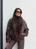Fur Collar Elastic Waist Leather Jacket