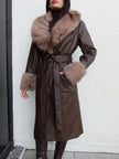 Fur Detail Belted Leather Trench Coat