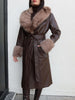 Fur Detail Belted Leather Trench Coat