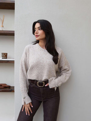 V-Neck Sleeveless Soft Sweater - Stone