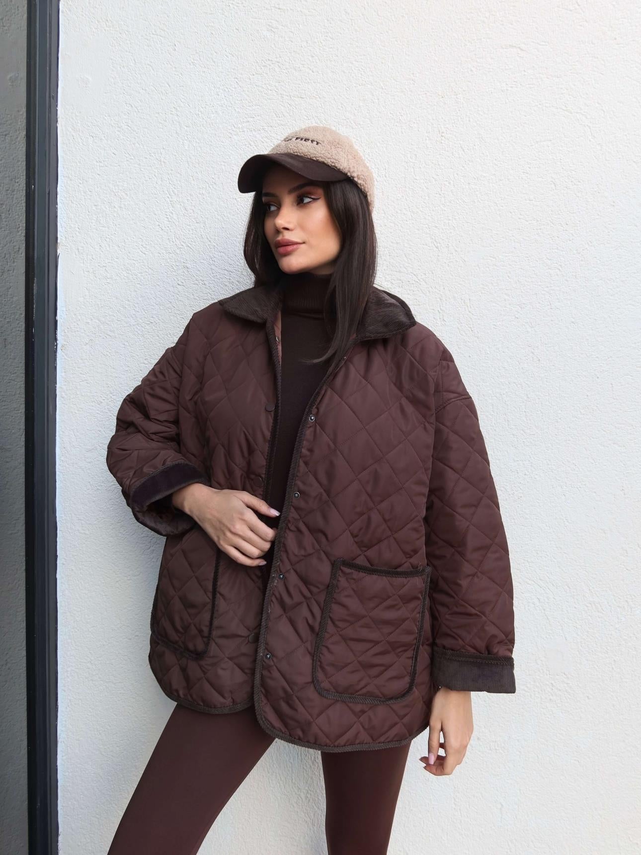 Velvet Quilted Jacket with Snap Collar