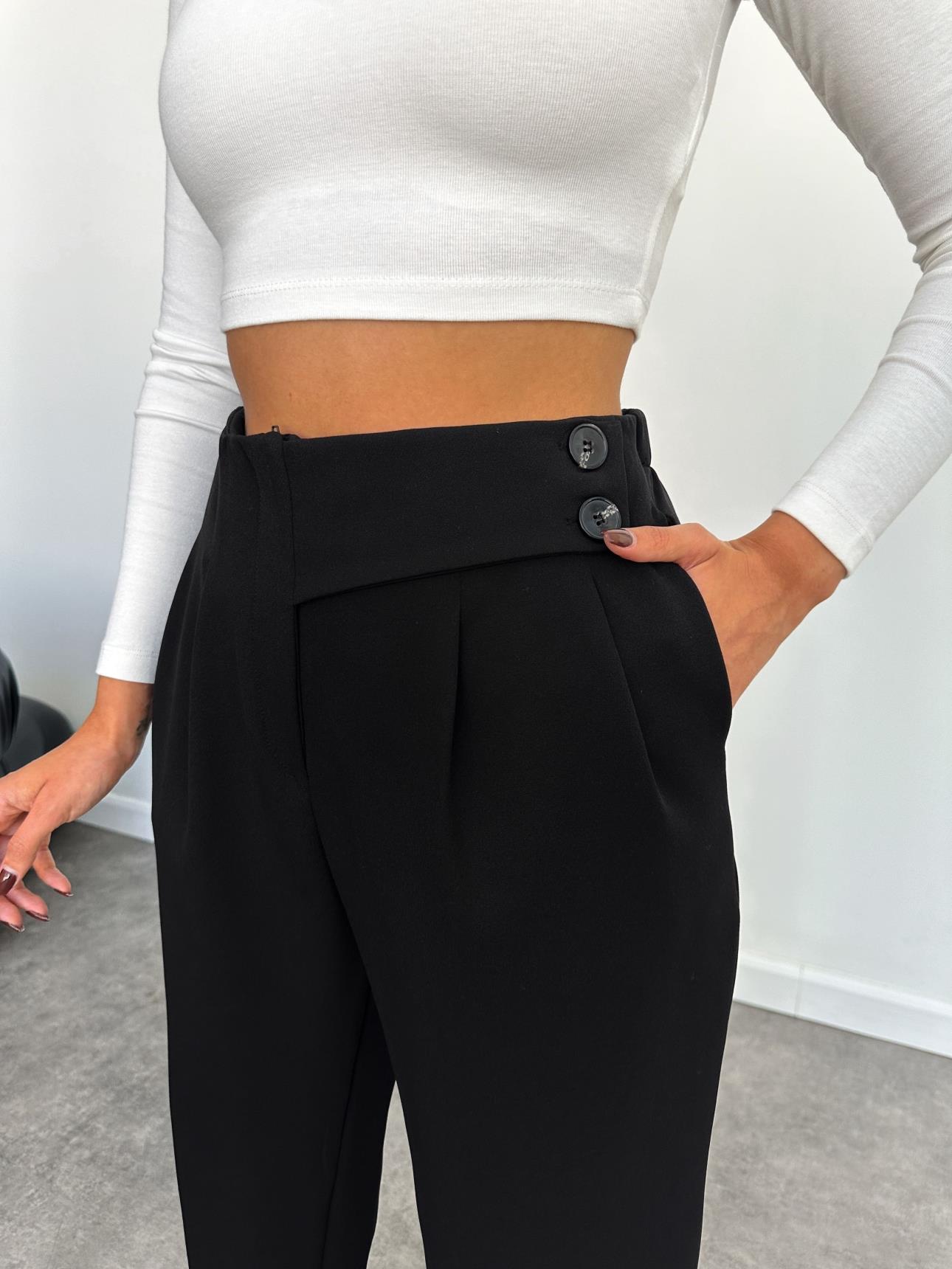 Black Double Button Belt Detail Carrot Trousers