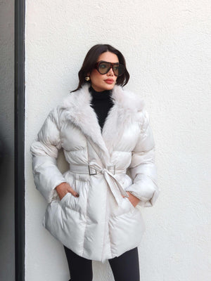 Fur Belted Puffer Jacket