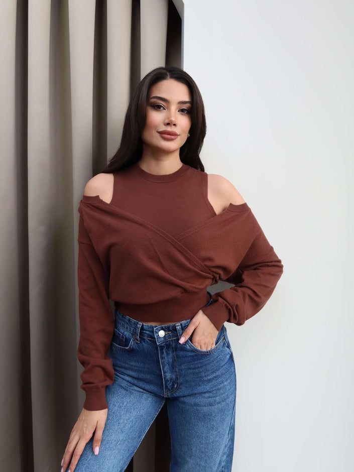 Double-Layered Knit Cardigan Sweater