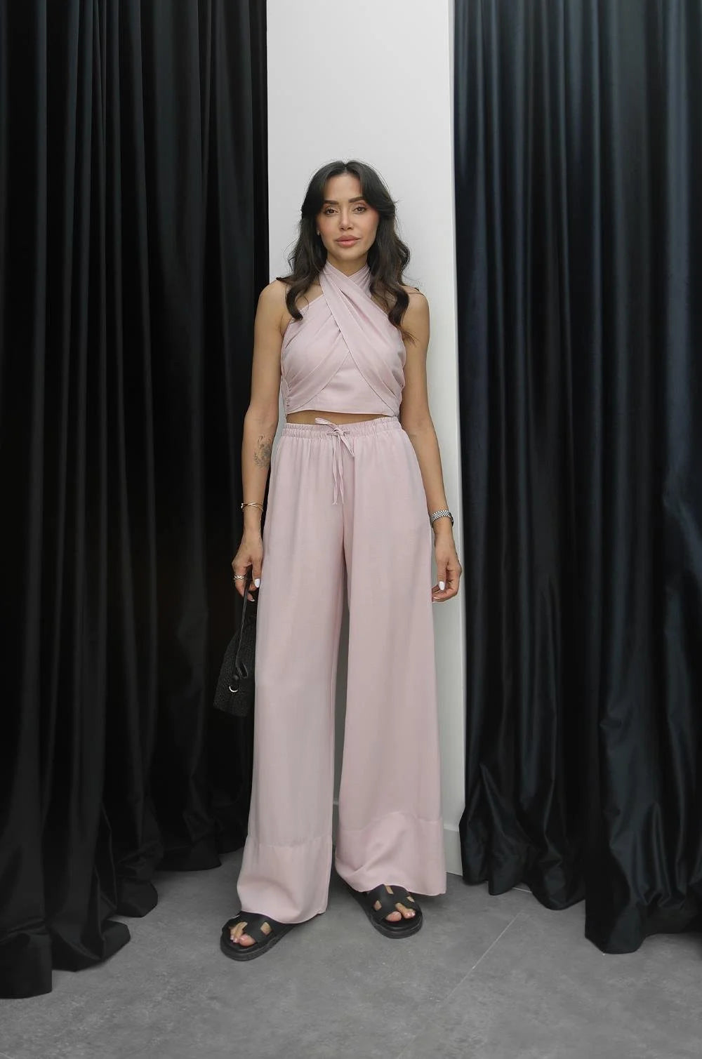 Pink Sims Neck Tie Linen Suit - PRE ORDER