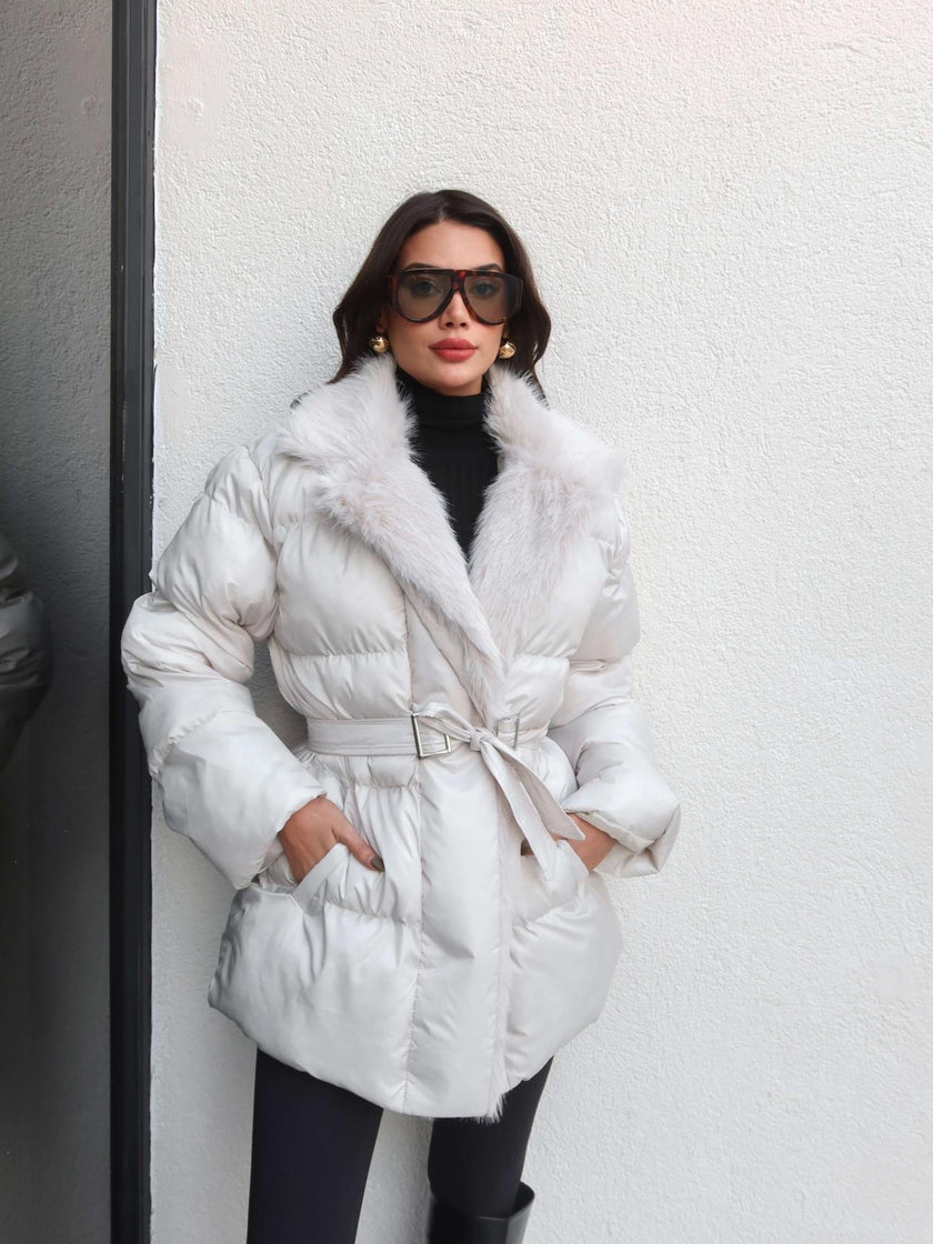 Fur Belted Puffer Jacket