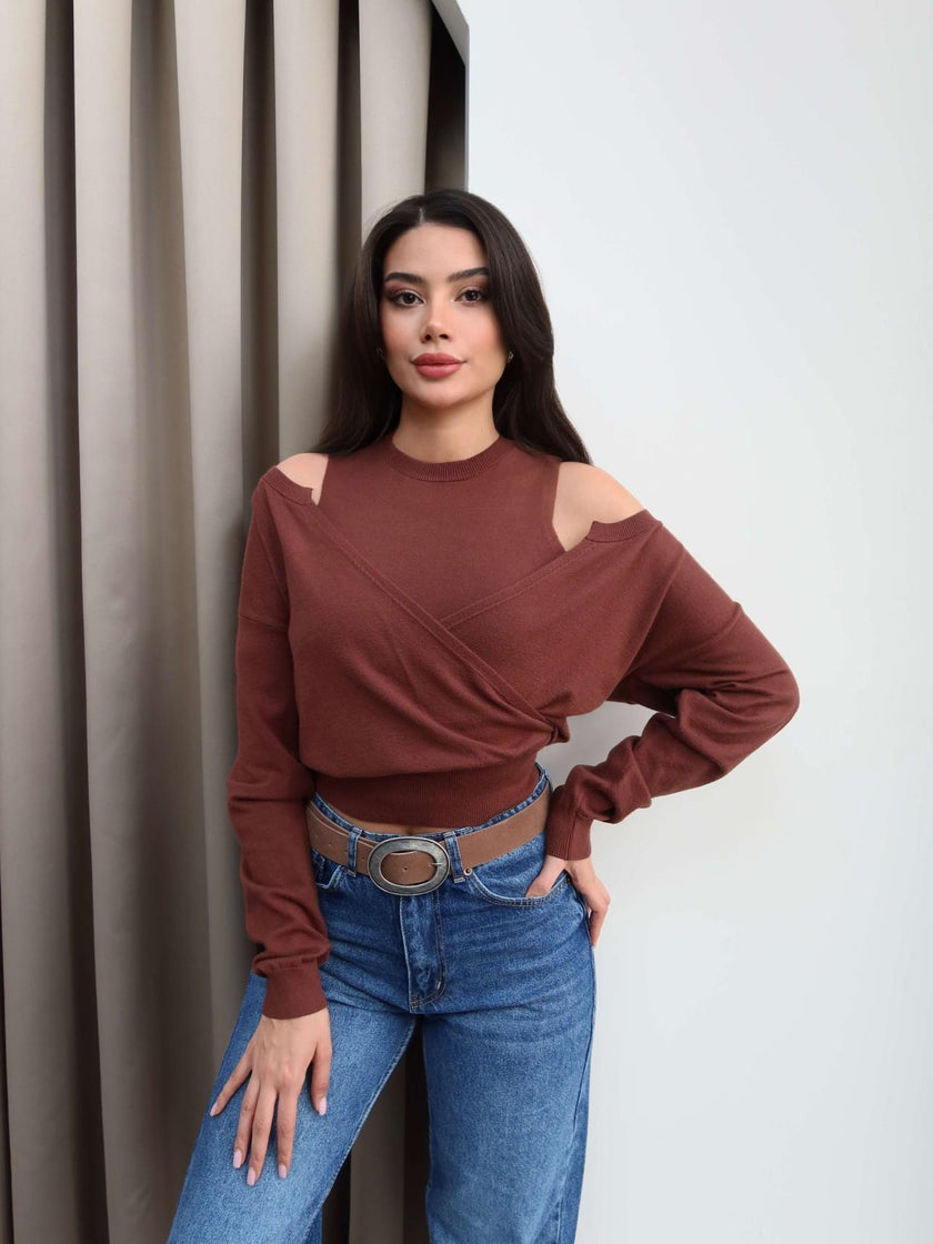 Double-Layered Knit Cardigan Sweater