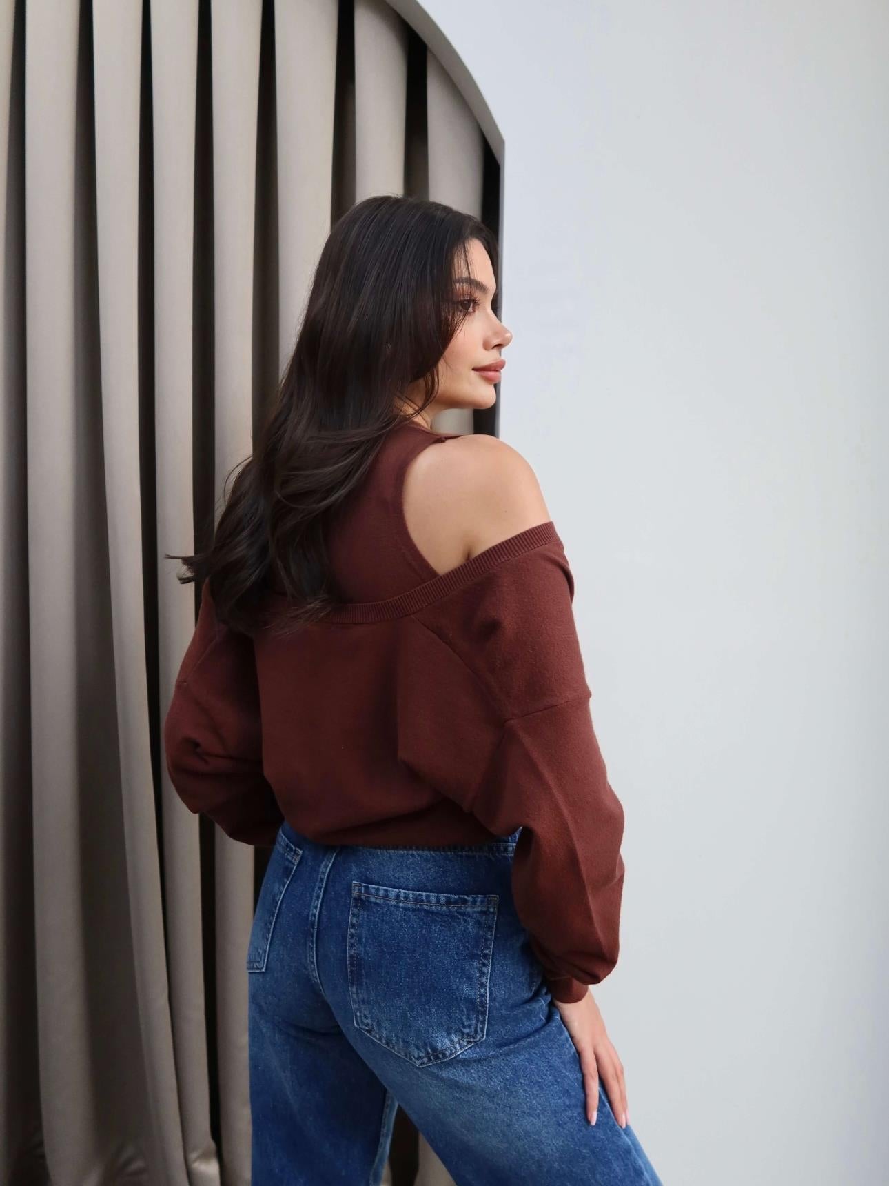 Double-Layered Knit Cardigan Sweater