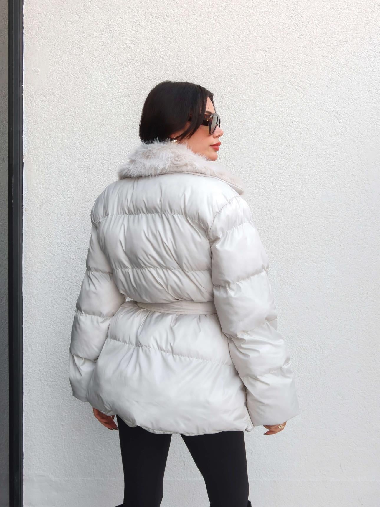 Fur Belted Puffer Jacket