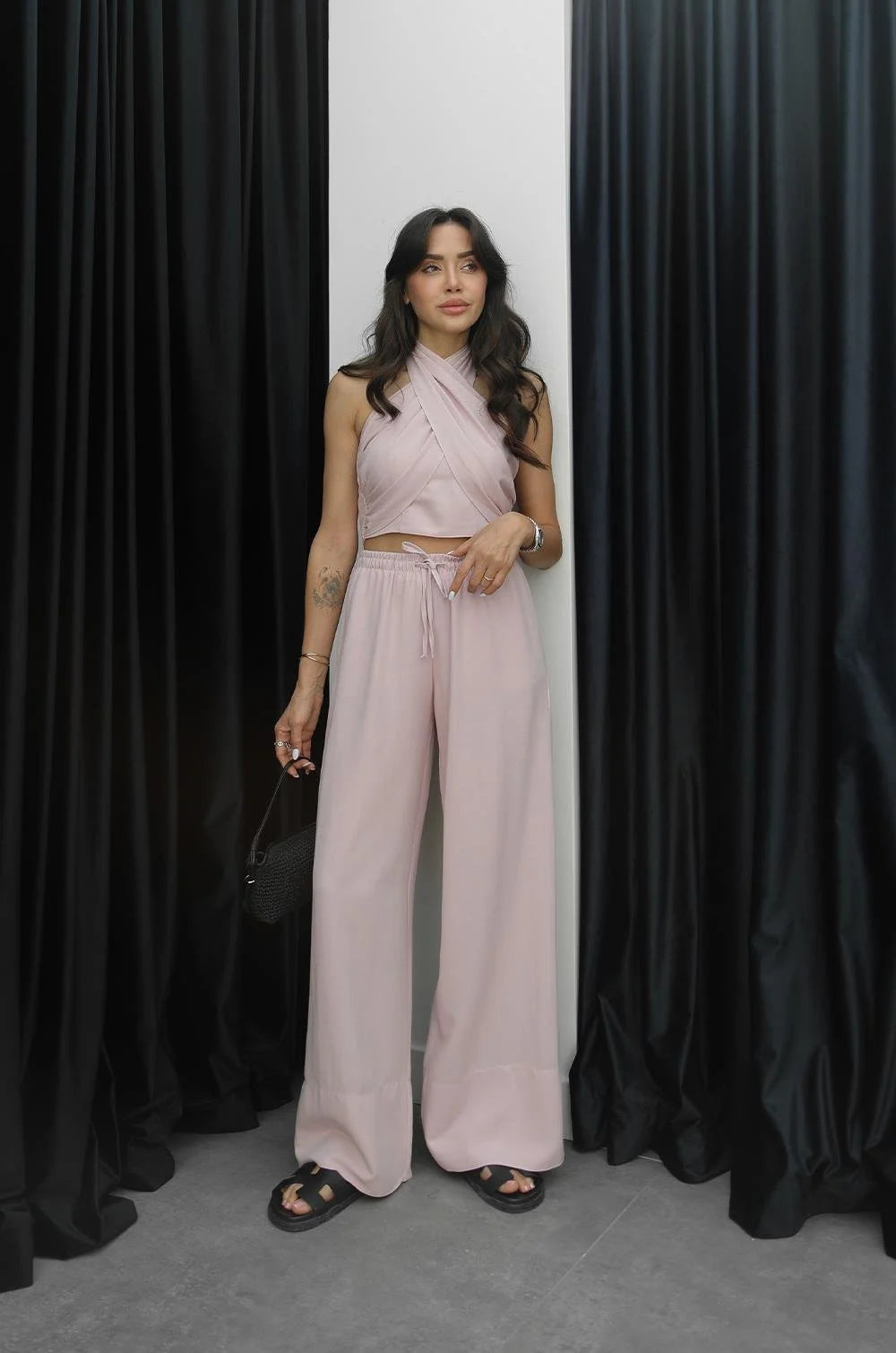 Pink Sims Neck Tie Linen Suit - PRE ORDER