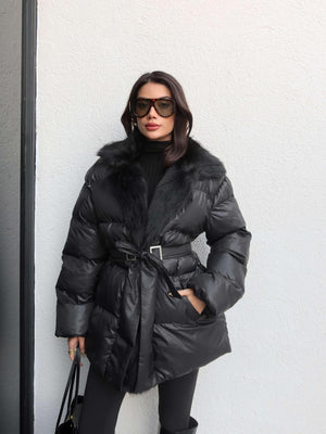 Fur Belted Puffer Jacket