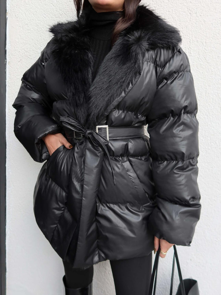 Fur Belted Puffer Jacket