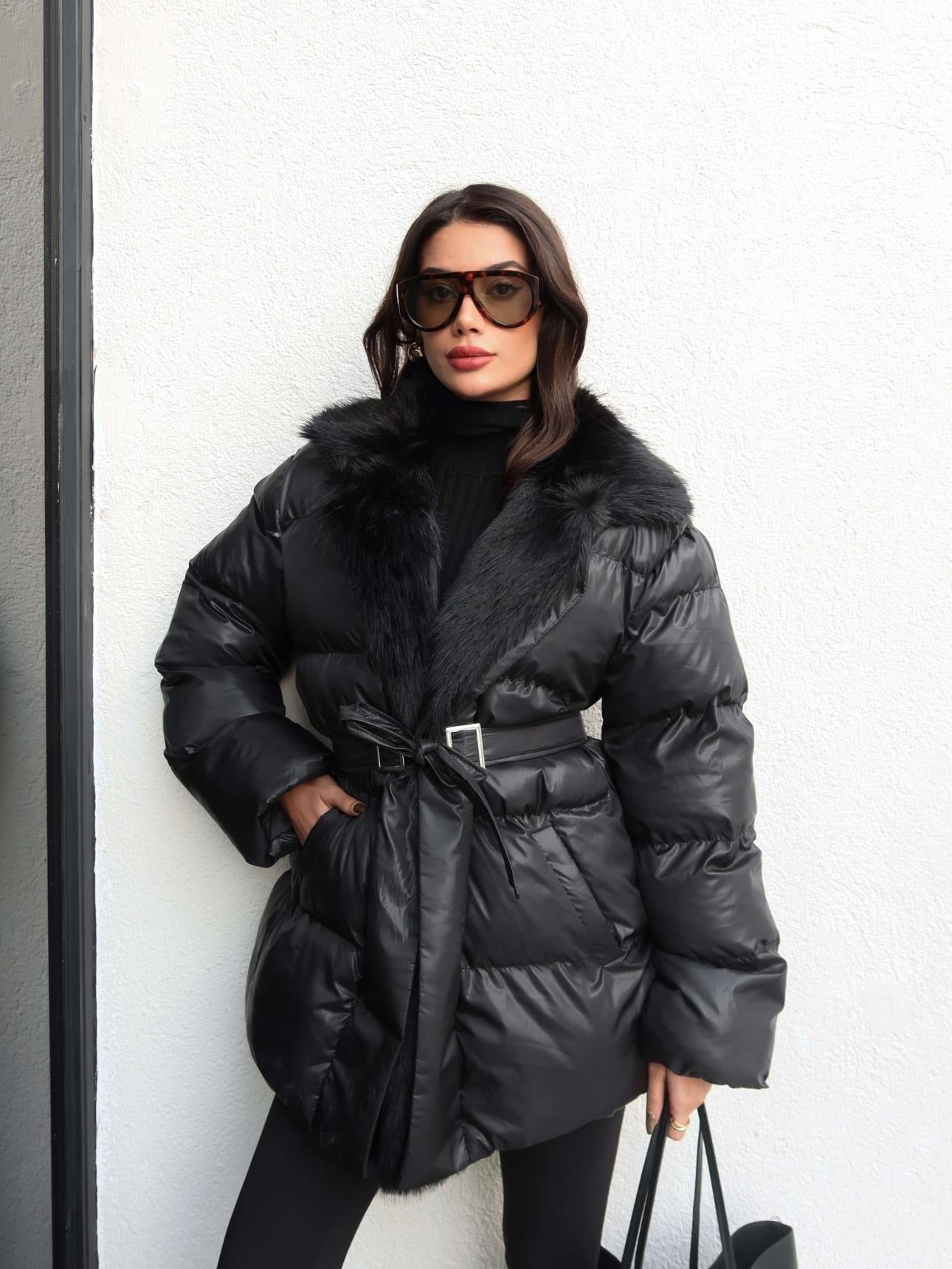 Fur Belted Puffer Jacket