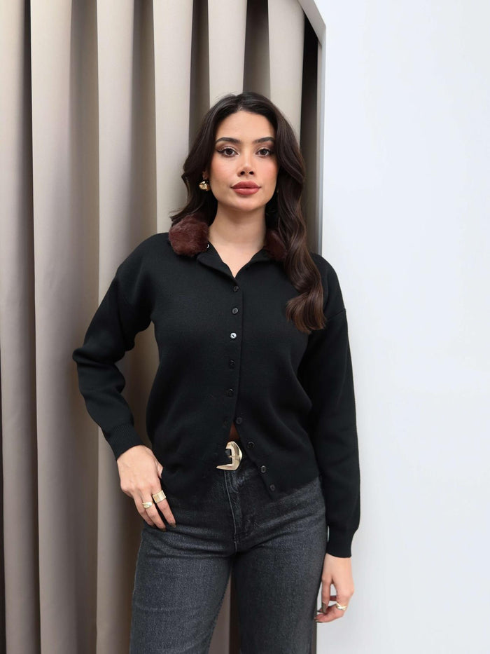 Fur Collar Knit Cardigan