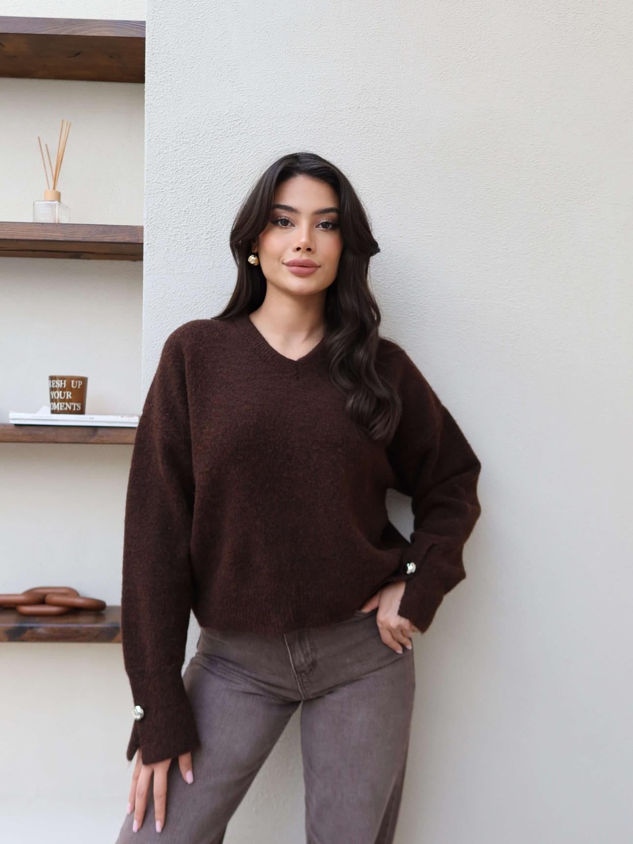 V-Neck Sleeveless Soft Sweater - Brown