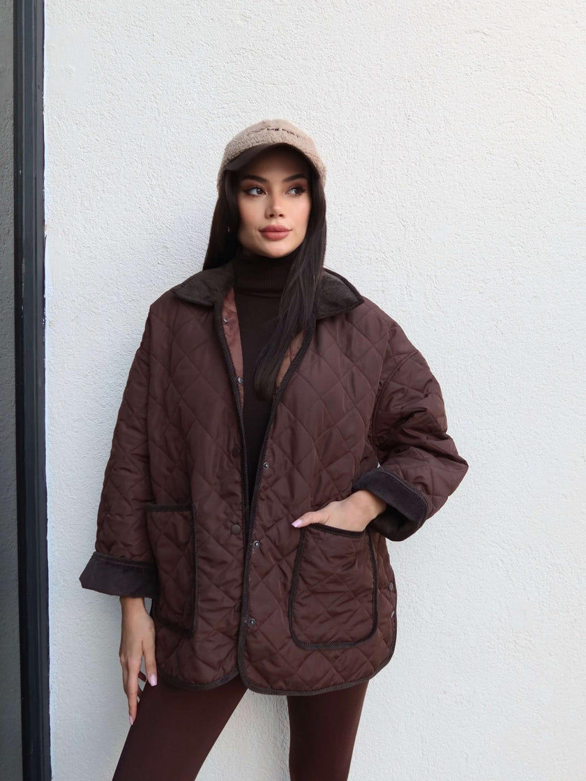 Velvet Quilted Jacket with Snap Collar