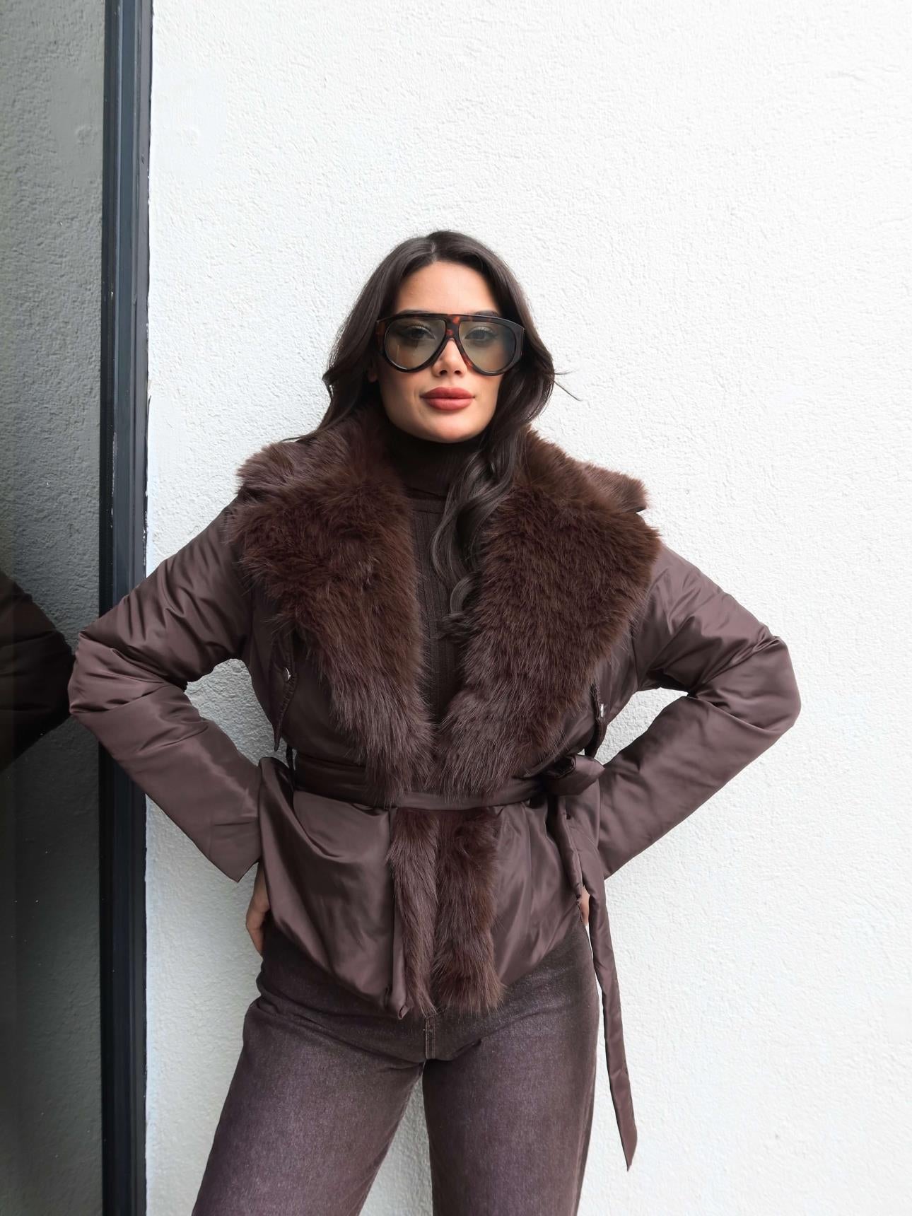 Faux Fur Tied Collar Coat