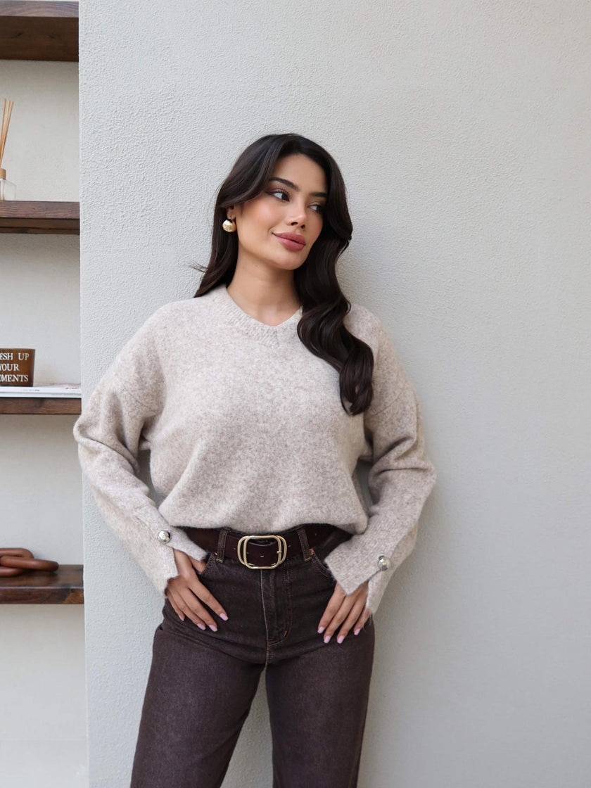 V-Neck Sleeveless Soft Sweater - Stone