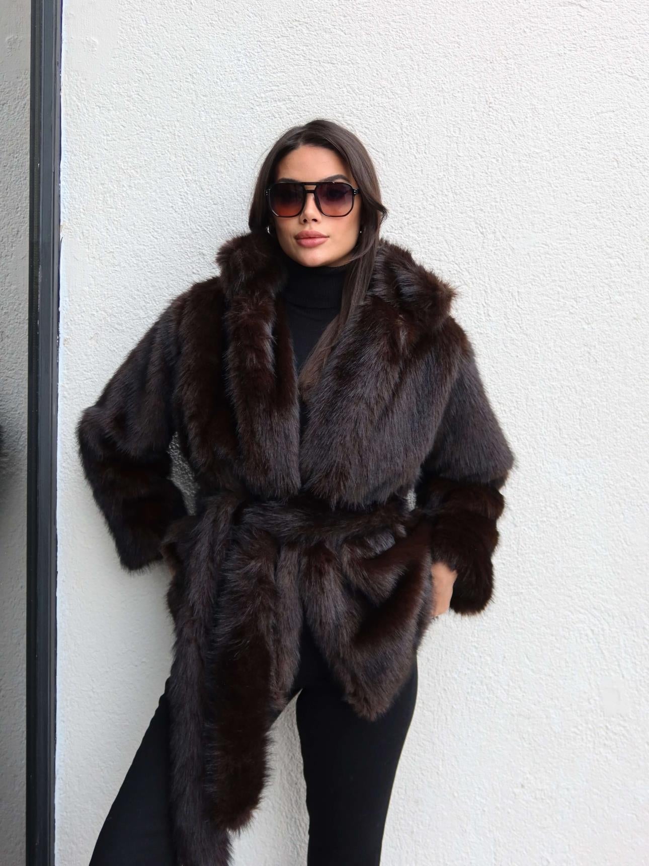 Belted Imported Fur Coat